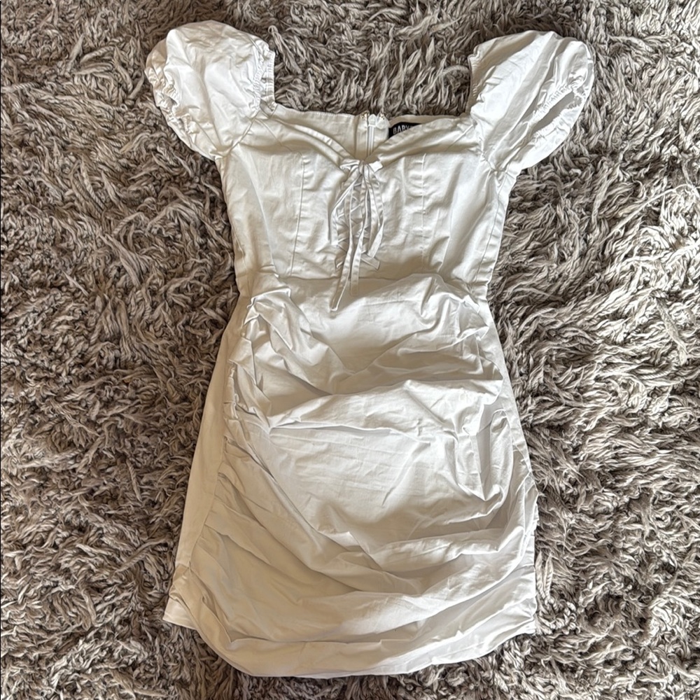Baby boo White Mini Dress with Puff Sleeves